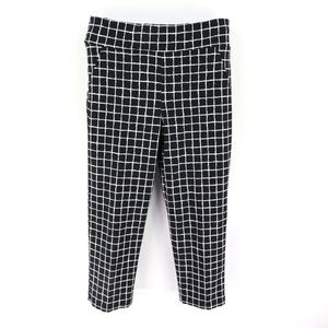 Ashley Blue Capri Pants Mid Rise Stretch Womens Sz PS Black Checks Elastic Waist